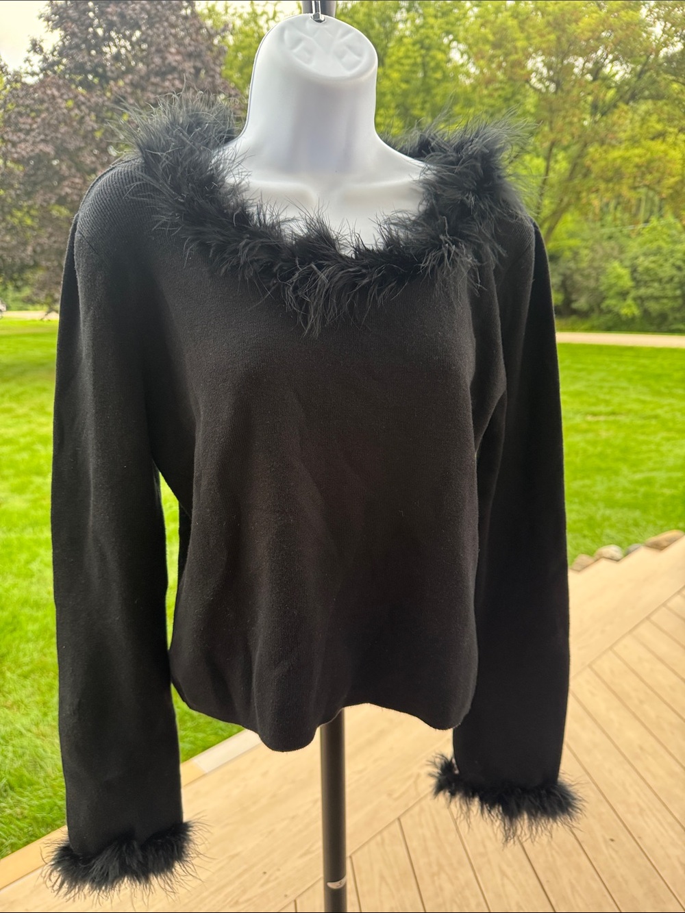 It’s Our Time Black Faux Fur Trim Sweater XL – Y2K Glam